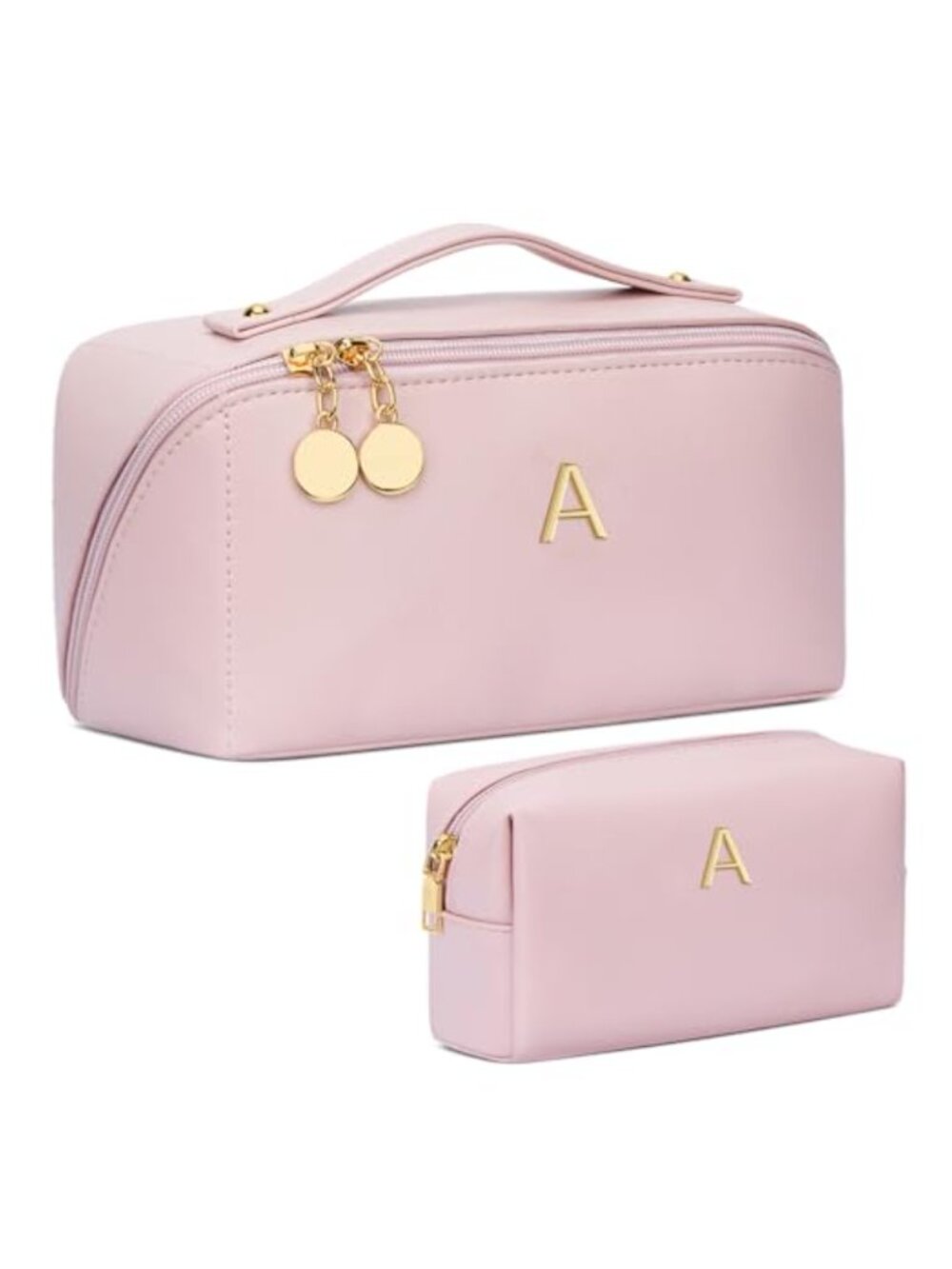 Personalized Initial Makeup Bag Set Faux Leather Water Resistant Travel